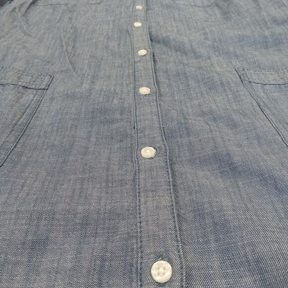 Old Navy Shirt Dress Chambray 100% Cotton Roll Tab sz M Pockets Western Coastal - Picture 3 of 15